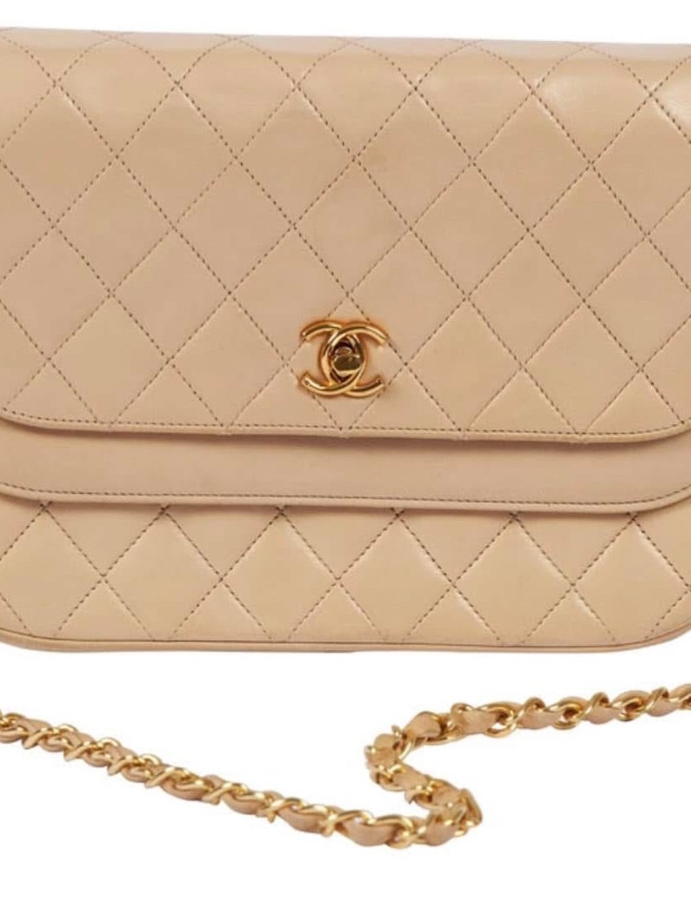 Chanel Quilted Lambskin Chain Shoulder Bag in Beige Rare Double Flap 24k Gold